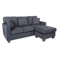 OSP Home Furnishings RSL55-N17 Russell Sectional in Navy fabric with 2 Pillows and Coffee Finished Legs